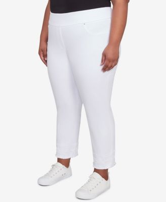 Plus Size Embroidered Extra Stretch White Denim Jeans