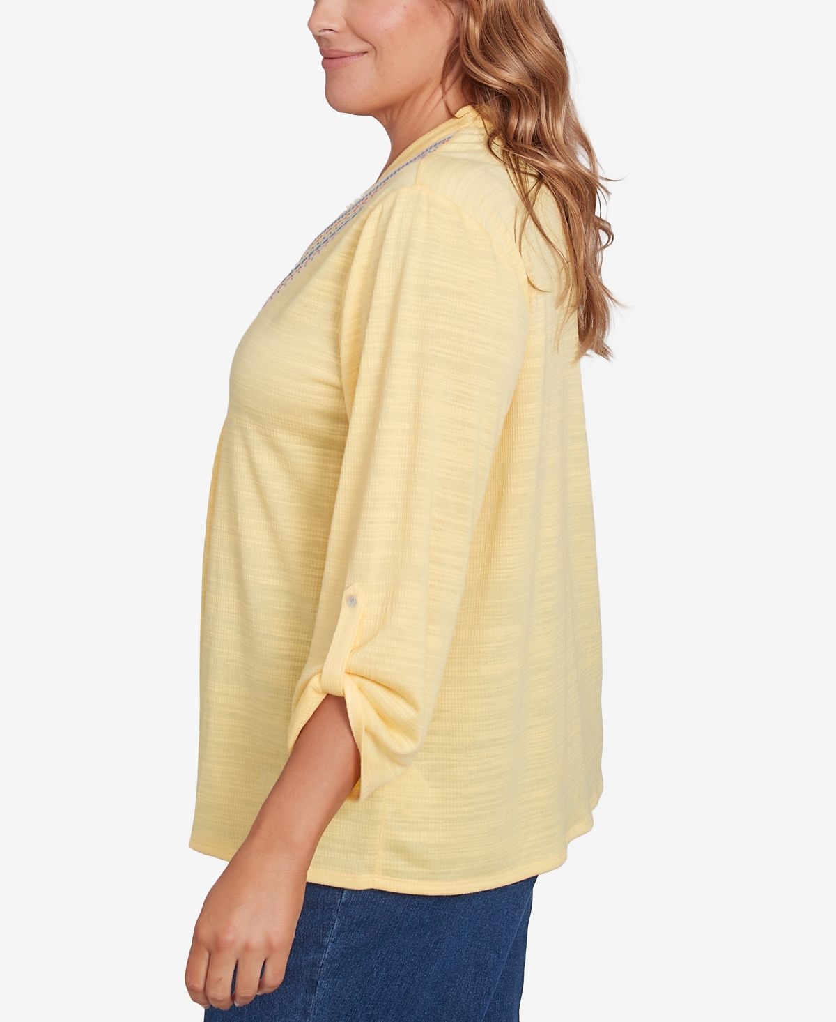 Ruby Rd. Plus Soft Relaxed Textured V-Neck Trim Top