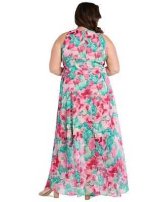 Plus Size Printed Overlay-Skirt Maxi Dress