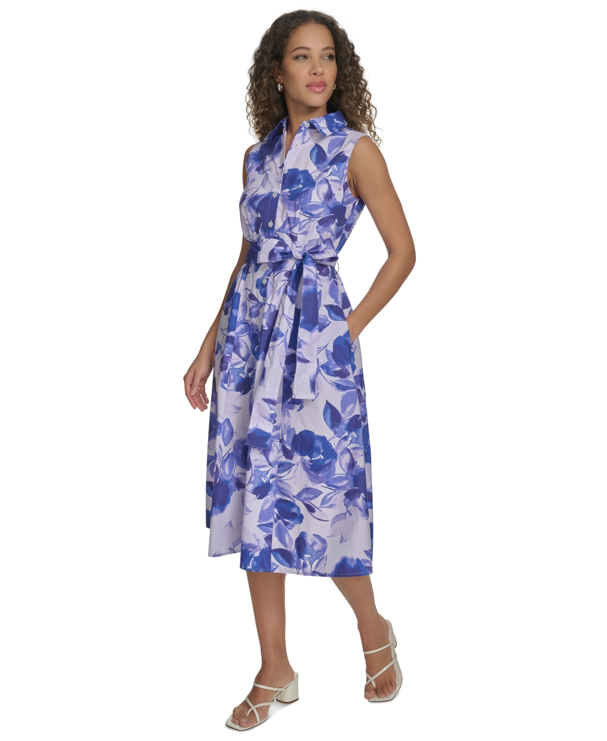 Calvin Klein Women's Cotton Floral Sleeveless Shirtdress