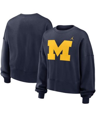 Jordan - Women's Navy Michigan Wolverines Essential Fleece Oversized Logo Pullover Sweatshirt