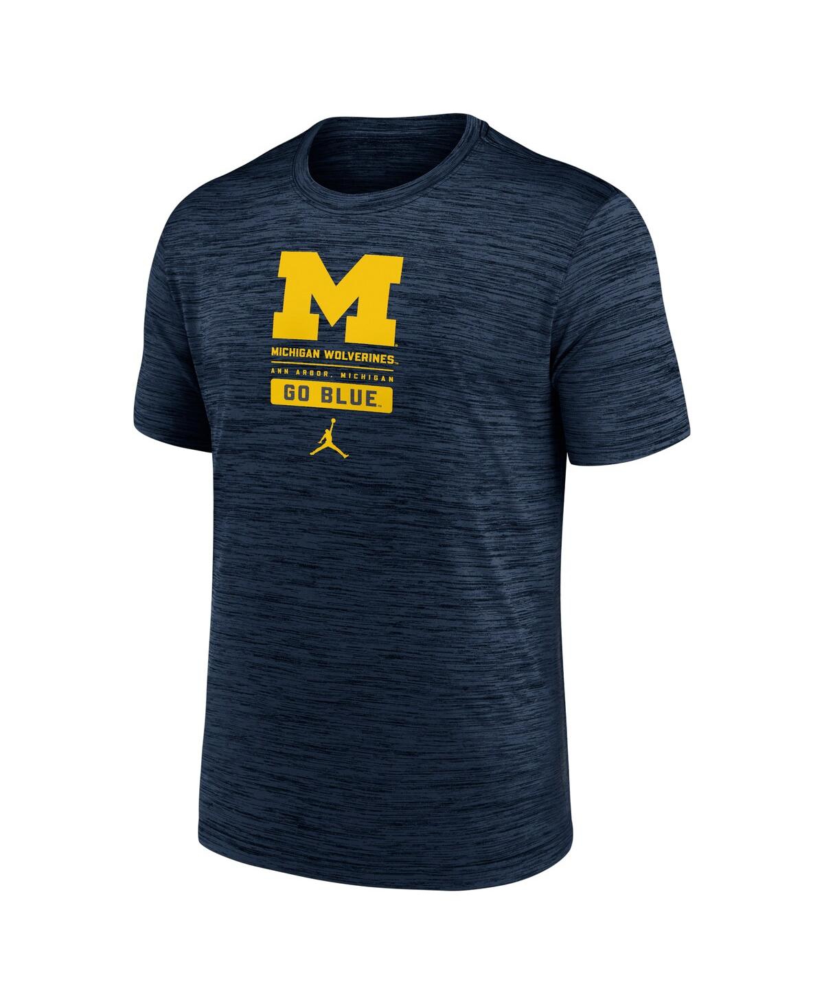 Jordan Michigan Wolverines Campus Center Block Velocity Nike Men's Dri-fit College T-shirt In Blue