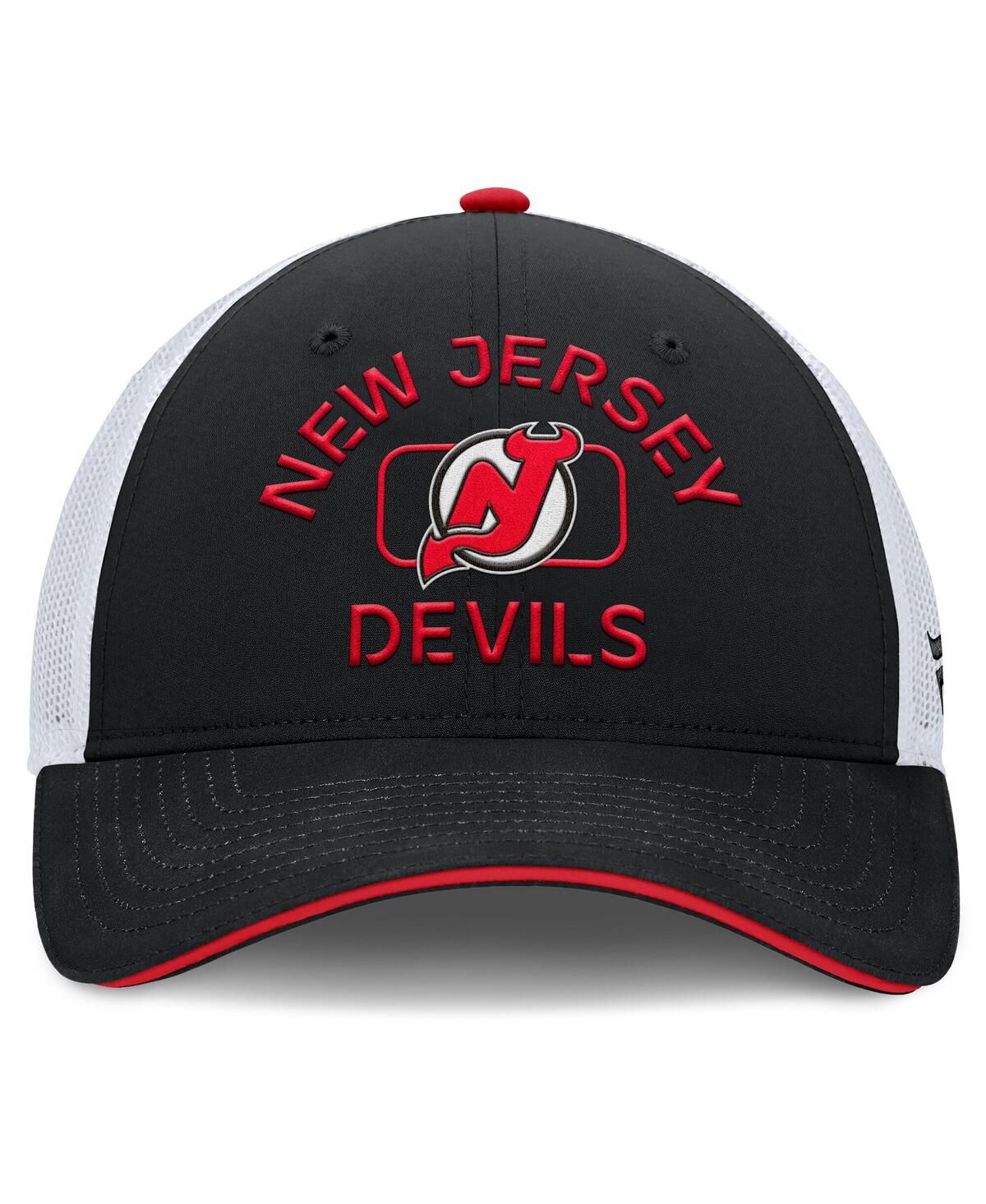Fanatics Men's Black/white New Jersey Devils Authentic Pro Rink Trucker Hat In Black,white
