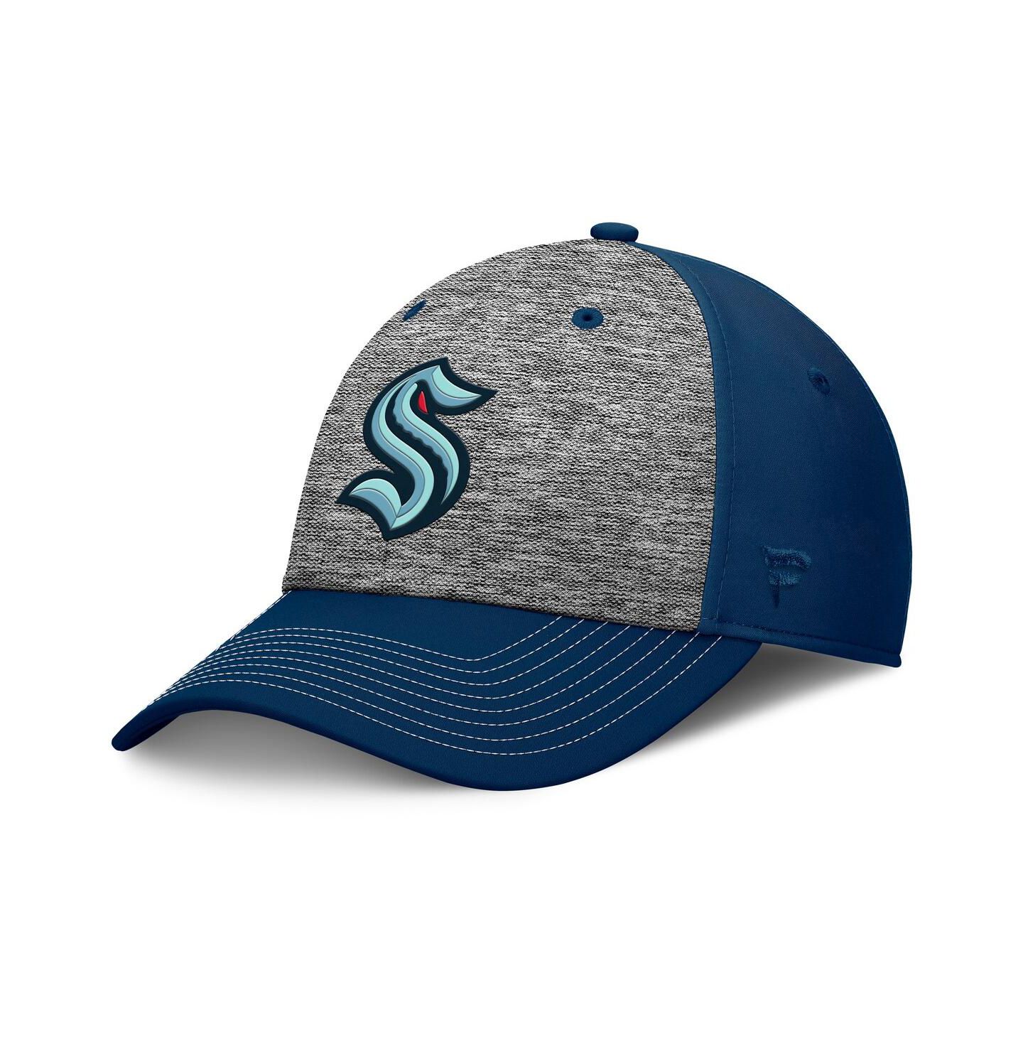 Мужские головные уборы Fanatics Gray/Navy Seattle Kraken Fundamental Top Shelf 2-Tone Flex Hat — фото 1