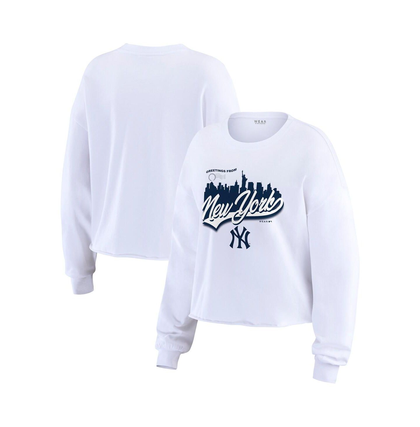 Женская футболка WEAR by Erin Andrews White New York Yankees Domestic Postcard Long Sleeve — фото 1