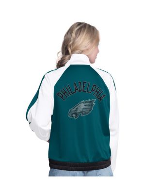 Women's White/Midnight Green Philadelphia Eagles Rally Rhinestone Full-Zip Track Jacket