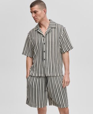Mode of One Men's Vertical-Stripe Camp Collar Shirt