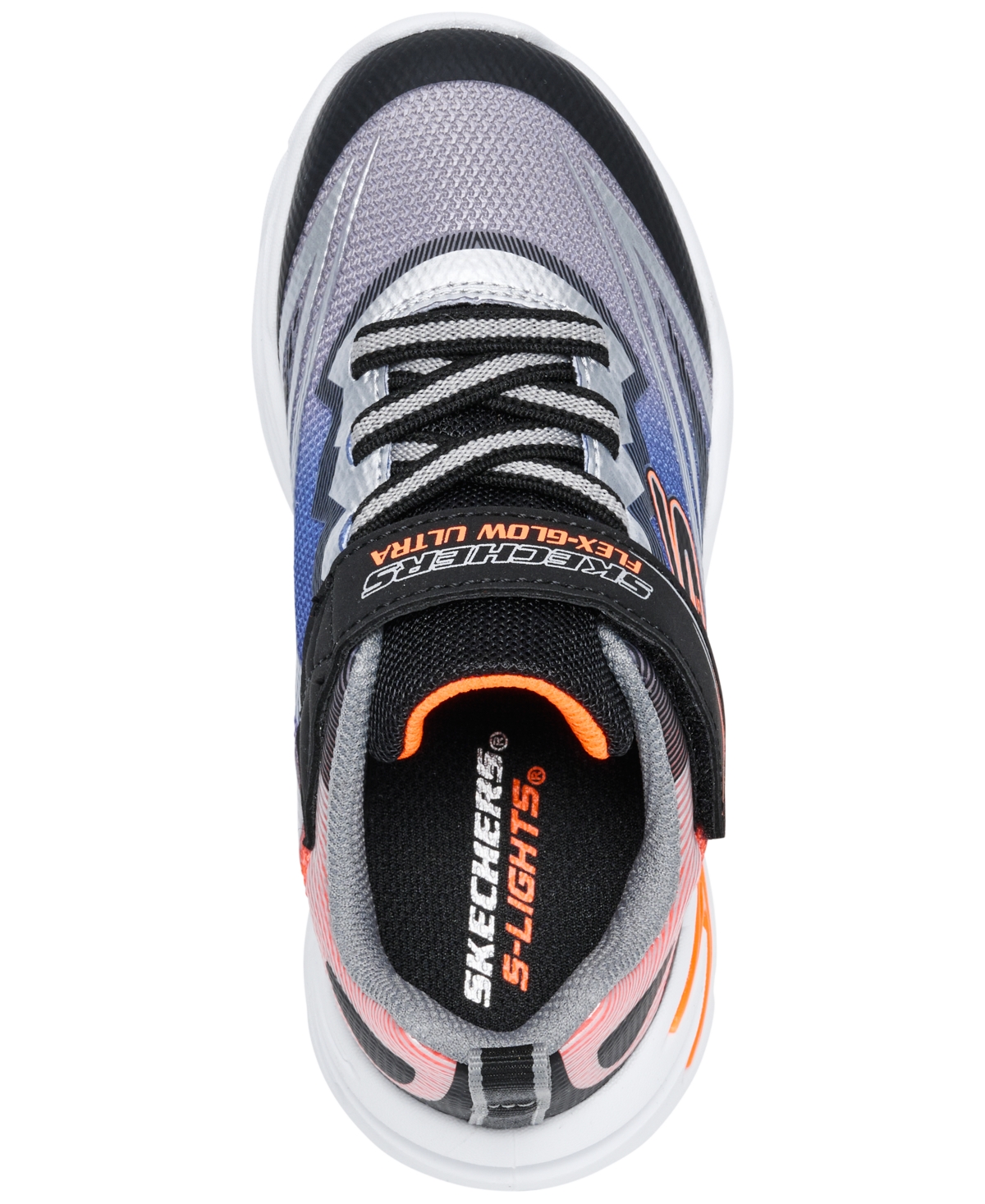 Skechers Toddler Kids S Lights: Flex-glow Ultra Fastening Strap Light-up Casual Sneakers From Finish Line In Black,silver