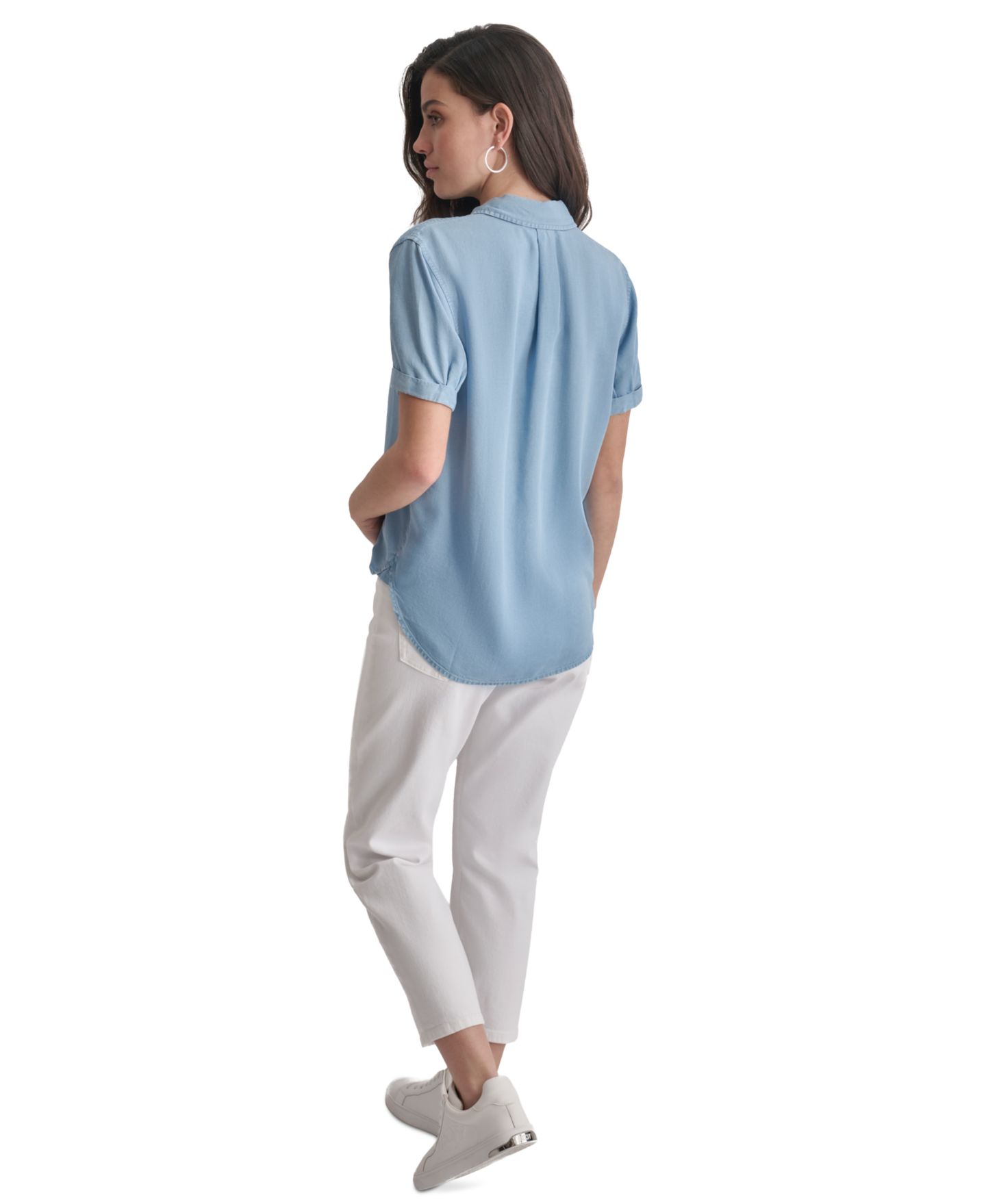 Женская рубашка DKNY Jeans Petite Rolled Short-Sleeve Button-Up, цвет: Шамбре — фото 8