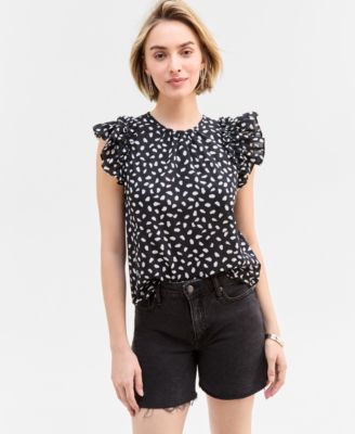 On 34th - Women's Ruffle Short-Sleeve Voile Top