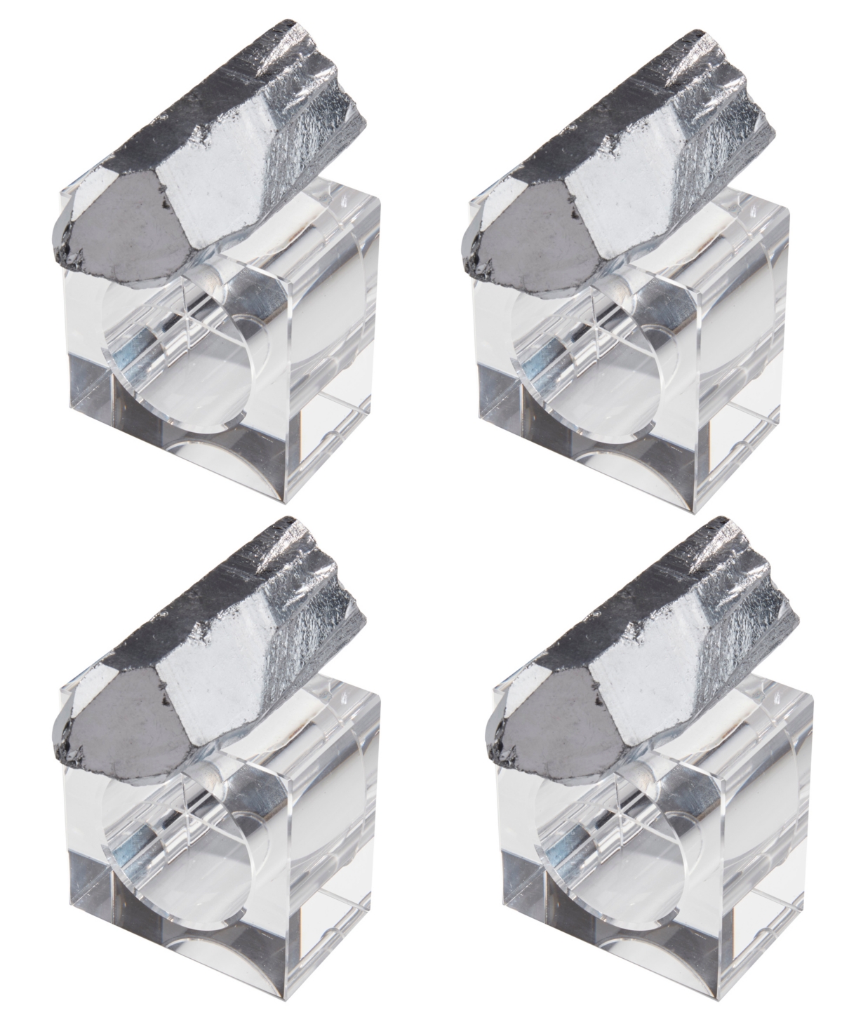 Saro Lifestyle Luxe Quartz Napkin Ring, Set Of 4 In Silver