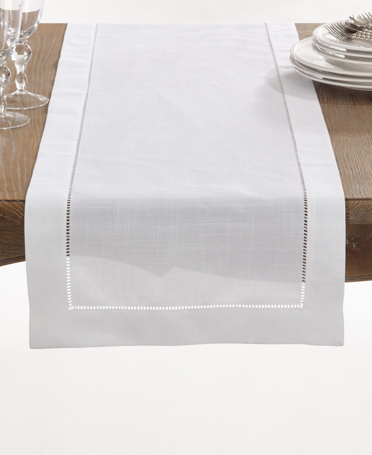 Saro Lifestyle Hemstitched Border Table Runner, 16" X 54" In White