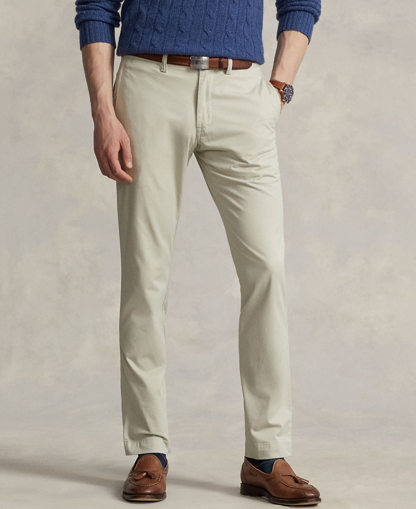 Мужские брюки Polo Ralph Lauren Slim-Fit Stretch Chino, цвет: Серо-бежевый — фото 1