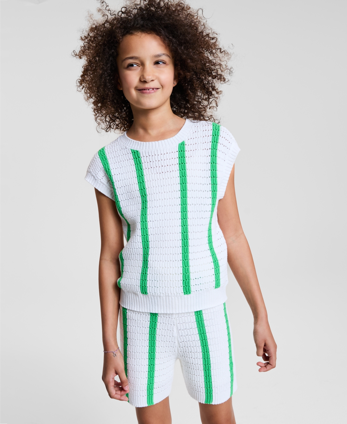 Epic Threads Big Girls Striped Crochet Knit Top, Exclusively At Macy's In Bright Whi