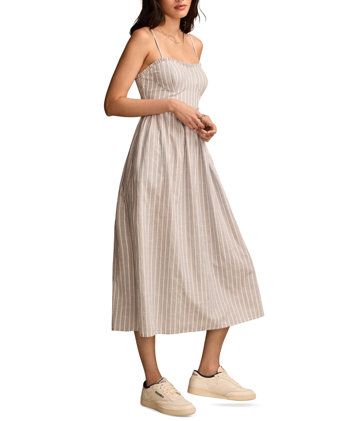 LUCKY BRAND WOMEN'S CORSET POPLIN MIDI DRESS 