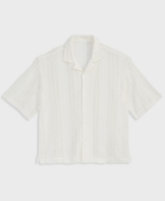 Men's Relaxed-Fit Textured Crochet Button-Down Camp Shirt, Exclusively at Macy's 