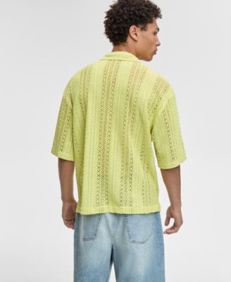 Men's Relaxed-Fit Textured Crochet Button-Down Camp Shirt, Exclusively at Macy's 