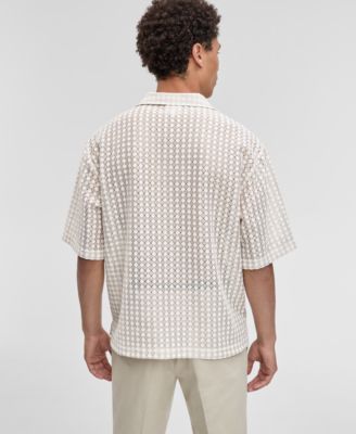 Men's Relaxed-Fit Textured-Knit Bubble Lace Button-Down Camp Shirt, Exclusively at Macy's 