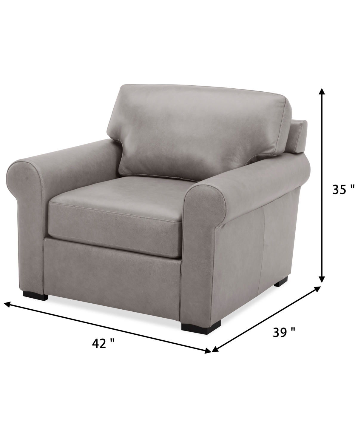 Macy's Radley 38" Leather Roll Arm Chair, Exclusively At  In Ash