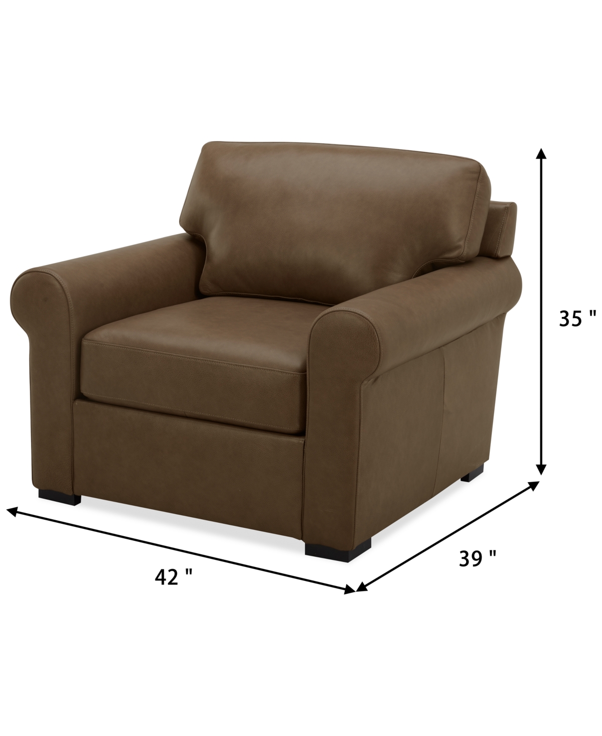 Macy's Radley 38" Leather Roll Arm Chair, Exclusively At  In Sand