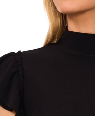 Women's Double Ruffle-Sleeve Mock-Neck Top