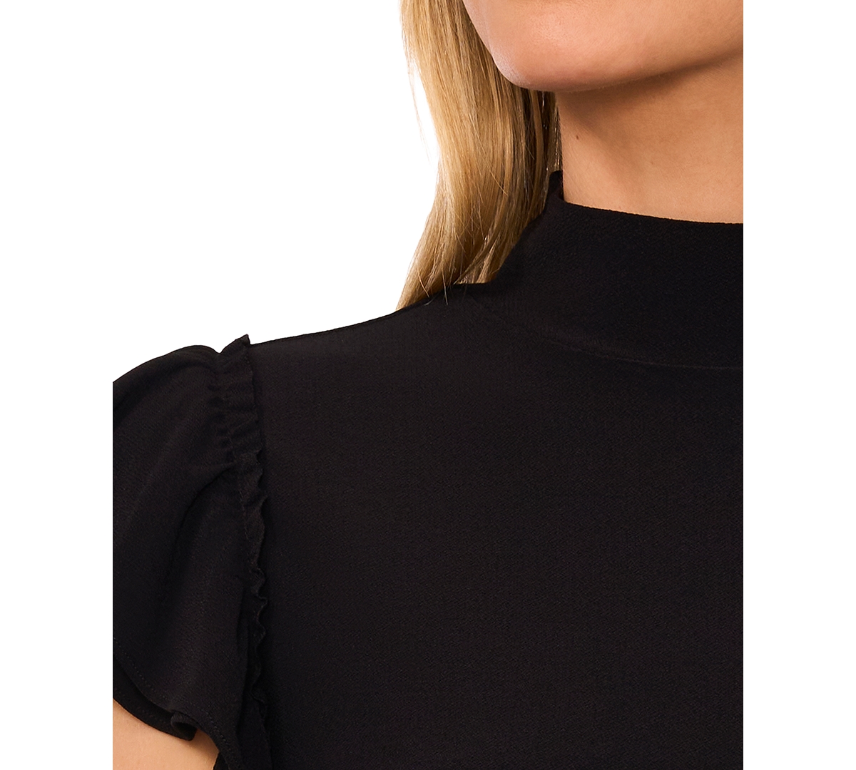 Shop Cece Women's Double Ruffle-sleeve Mock-neck Top In Rich Black
