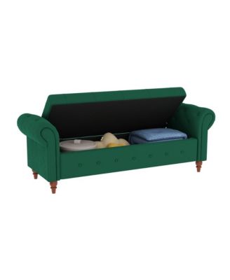 Upholstered Storage Bench with Rolled Arms