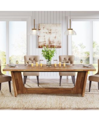 70.87-Inch Dining Room Table for 6-8 People, Rectangular Farmhouse Kitchen Table with Solid Pedestal