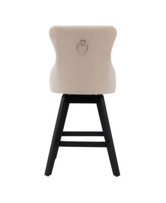 2-Piece Counter Stool Set, Velvet Upholstery with Tufted Back, Nailhead Trim and Wooden Legs, Swivel Bar Stools