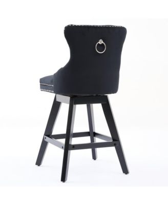 2-Piece Counter Stool Set, Velvet Upholstery with Tufted Back, Nailhead Trim and Wooden Legs, Swivel Bar Stools