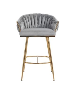 Set of 2 Counter Stools – 26" Velvet Upholstered with Hand-Wave Back, Metal Legs & Footrest