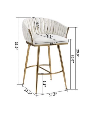 Set of 2 Counter Stools – 26" Velvet Upholstered with Hand-Wave Back, Metal Legs & Footrest