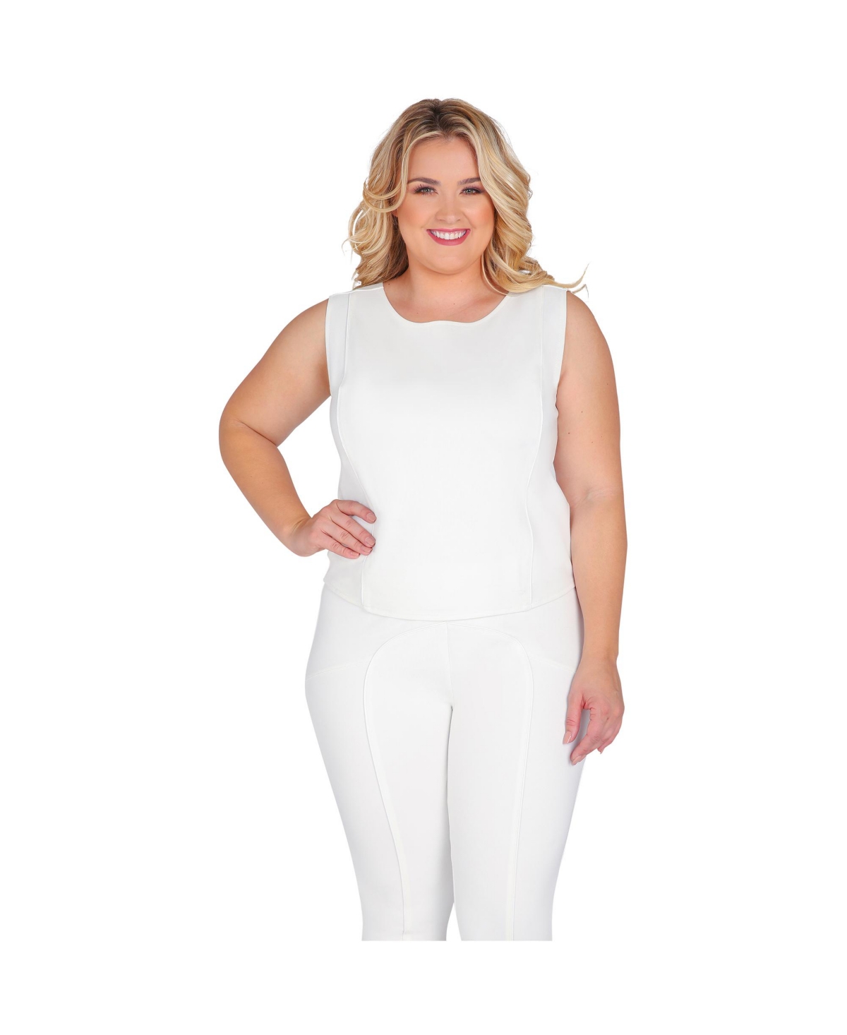 Plus Size Ponte Sleeveless Crop Blouse - Ivory
