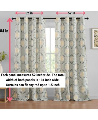 Liam Ogee Ikatt Damask Patterned Window Grommet Curtains Bedroom - Light Blocking Darkening Window Panels, Set of 2 (Grey, 52 W x 84 L)