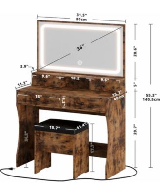 Vanity Desk Set with LED Lighted Mirror & Power Outlet, Makeup Vanity Table with 4 Drawers