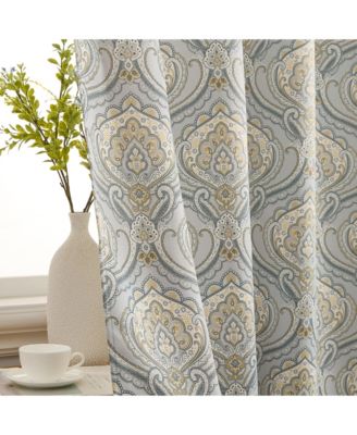 Messina Paisley Damask Patterned Back Tab Rod Pocket Curtains - Light Blocking Darkening Window Panels, Set of 2 (Grey/Yellow, 52 W x 96 L)