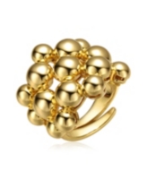 14K Gold Plated Bead Ball Cluster Bouquet Adjustable Statement Ring - Gold