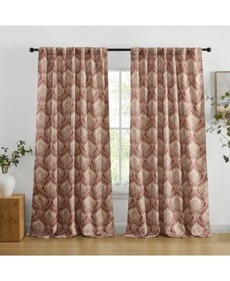 Messina Paisley Damask Patterned Back Tab Rod Pocket Curtains - Light Blocking Darkening Window Panels, Set of 2 (Spice Red, 52 W x 96 L)