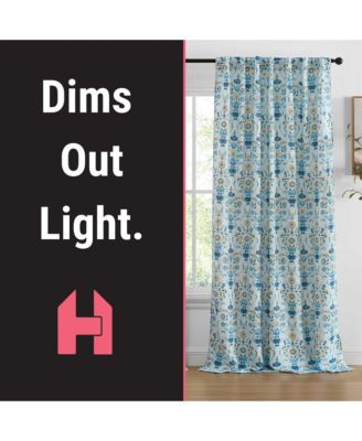 Clara Floral Damask Patterned Window Back Tab Rod Pocket Curtains - Light Blocking Darkening Window Panels, Set of 2 (Blue/Yellow, 52 W x 84 L