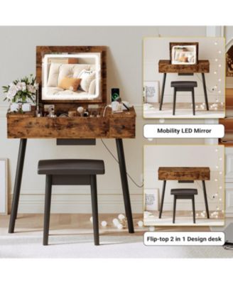 Flip Top Makeup Vanity Table with Drawers & Cabinet