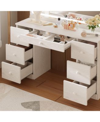 Vanity Desk Set with LED Lighted Mirror & Power Outlet