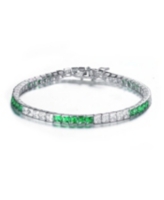 White Gold Plated with Green and White Cubic Zirconia Tennis Bracelet - Green