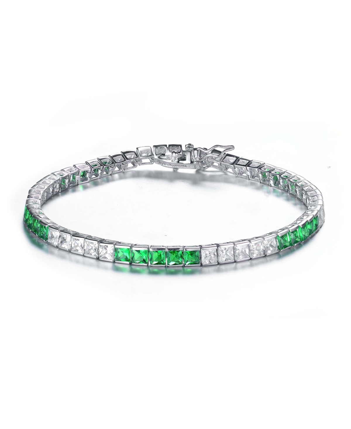 White Gold Plated with Colored Cubic Zirconia Tennis Bracelet - Blue
