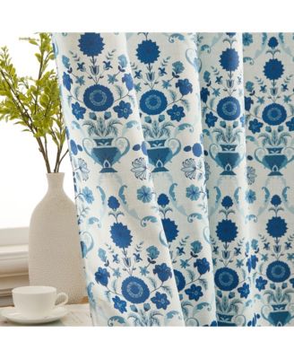 Clara Floral Damask Patterned Window Back Tab Rod Pocket Curtains Bedroom - Light Blocking Darkening Window Panels, Set of 2 (Blue, 52 W x 84 L)
