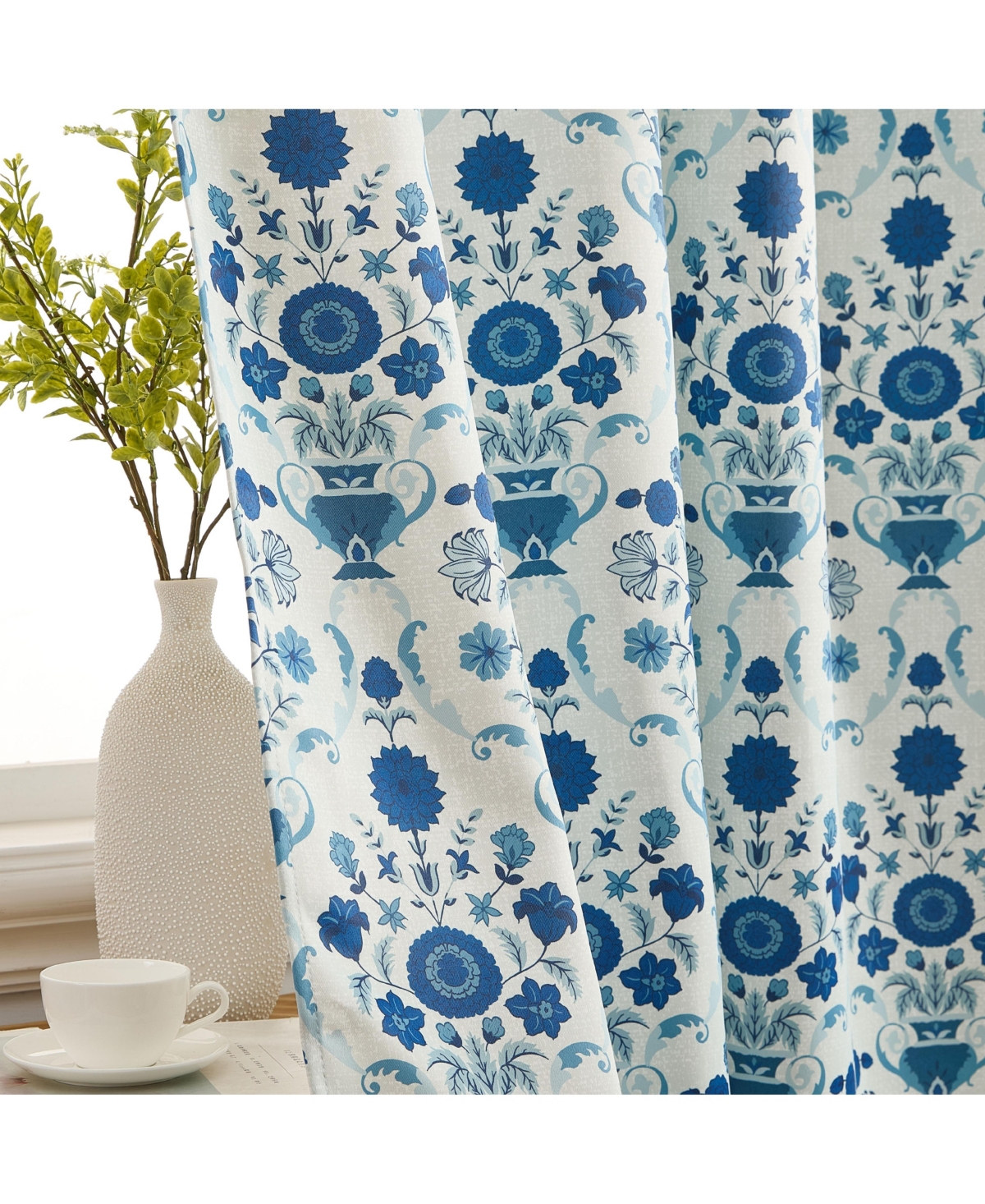 Hlc.me Clara Floral Damask Patterned Window Back Tab Rod Pocket Curtains Bedroom
