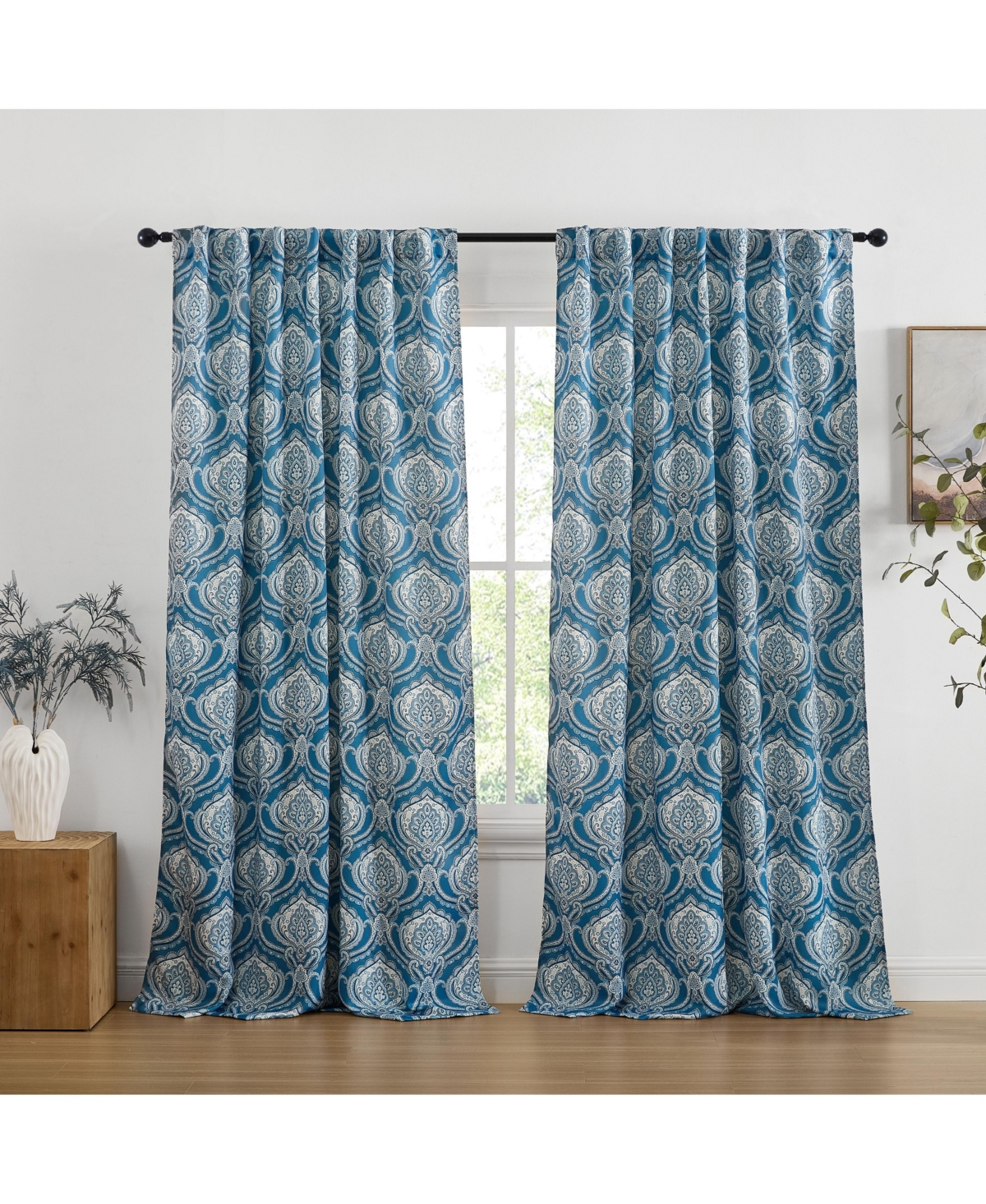 Hlc.me Messina Paisley Damask Patterned Window Back Tab Rod Pocket Curtains Bedroom
