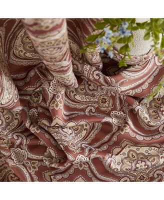 Messina Paisley Damask Patterned Back Tab Rod Pocket Curtains - Light Blocking Darkening Window Panels, Set of 2 (Spice Red, 52 W x 84 L)