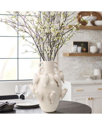 Classic White Ceramic Modern Birds 14.4-Inch Tall Vase