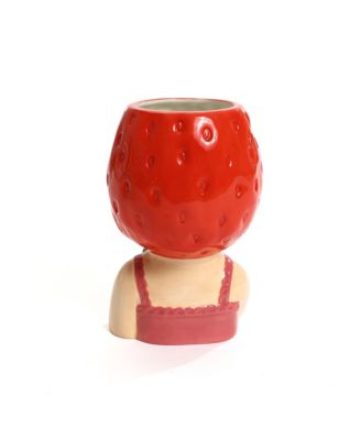 Lady Strawberries Ceramic 8.7-Inch Tall Sculpture Vase