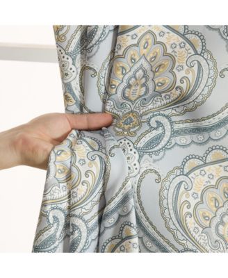 Messina Paisley Damask Patterned Window Back Tab Rod Pocket Curtains Bedroom - Light Blocking Darkening Window Panels, Set of 2 (Grey/Yellow, 52 W x 84 L)